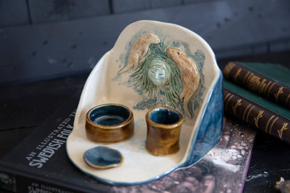 River Goddess altar, with two playful otters. Ceramic one of a kind