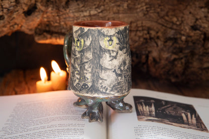 Magic Baba Yaga ceramic mug. Magic forest mug. Pottery. Witch, cabin, hut, pottery