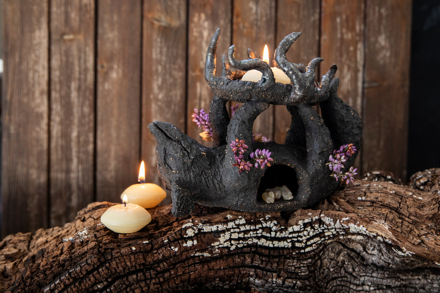Fox totem, candle holder, incense sticks, resins, cones, palo santo holder, dry flower vase