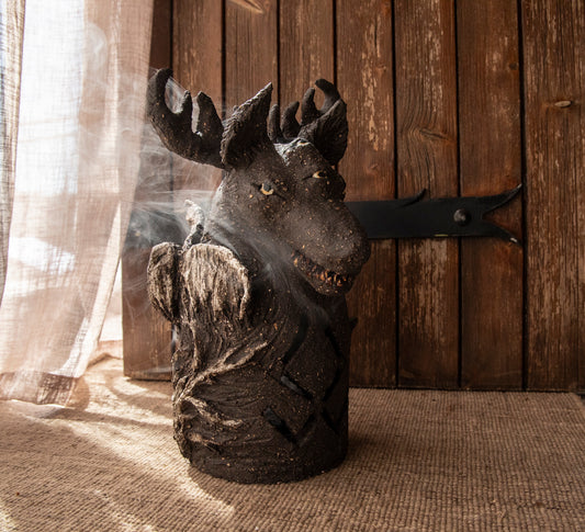 Yarchuk, protecting against evil. Ceramic black Dog candle holder, incense burner