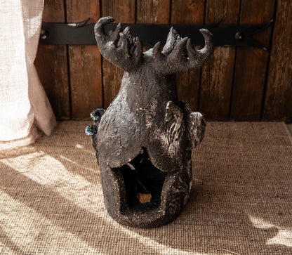 Yarchuk, protecting against evil. Ceramic black Dog candle holder, incense burner
