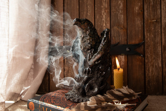 Majestic Ceramic Griffin on black rock, candle holder, incense holder. Griffon.