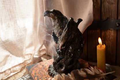 Majestic Ceramic Griffin on black rock, candle holder, incense holder. Griffon.