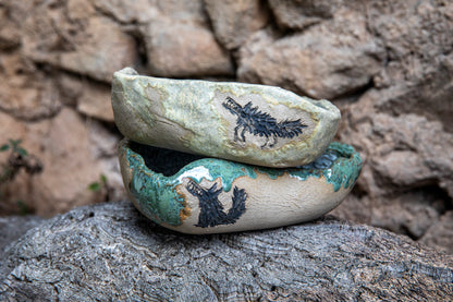 Doggo or Wolf ceramic dog bowl, handmade, unique, one of a kind.