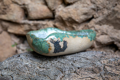 Doggo or Wolf ceramic dog bowl, handmade, unique, one of a kind.