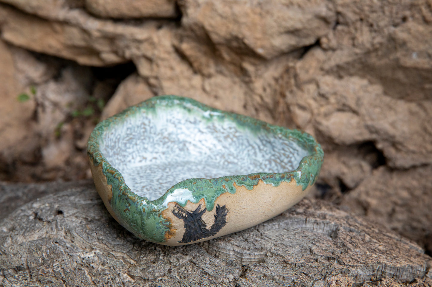 Doggo or Wolf ceramic dog bowl, handmade, unique, one of a kind.
