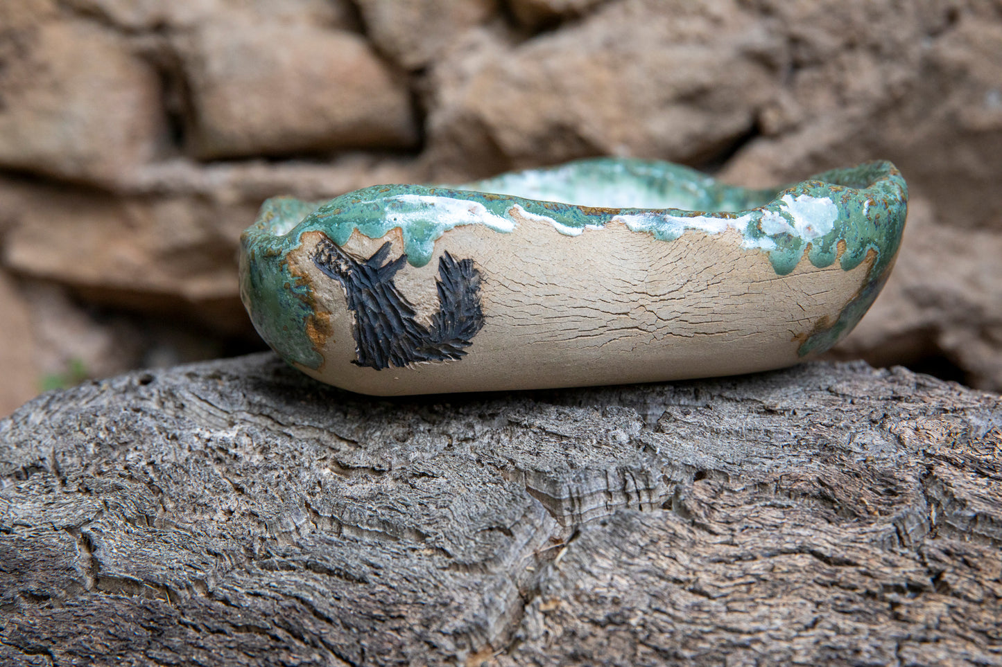Doggo or Wolf ceramic dog bowl, handmade, unique, one of a kind.