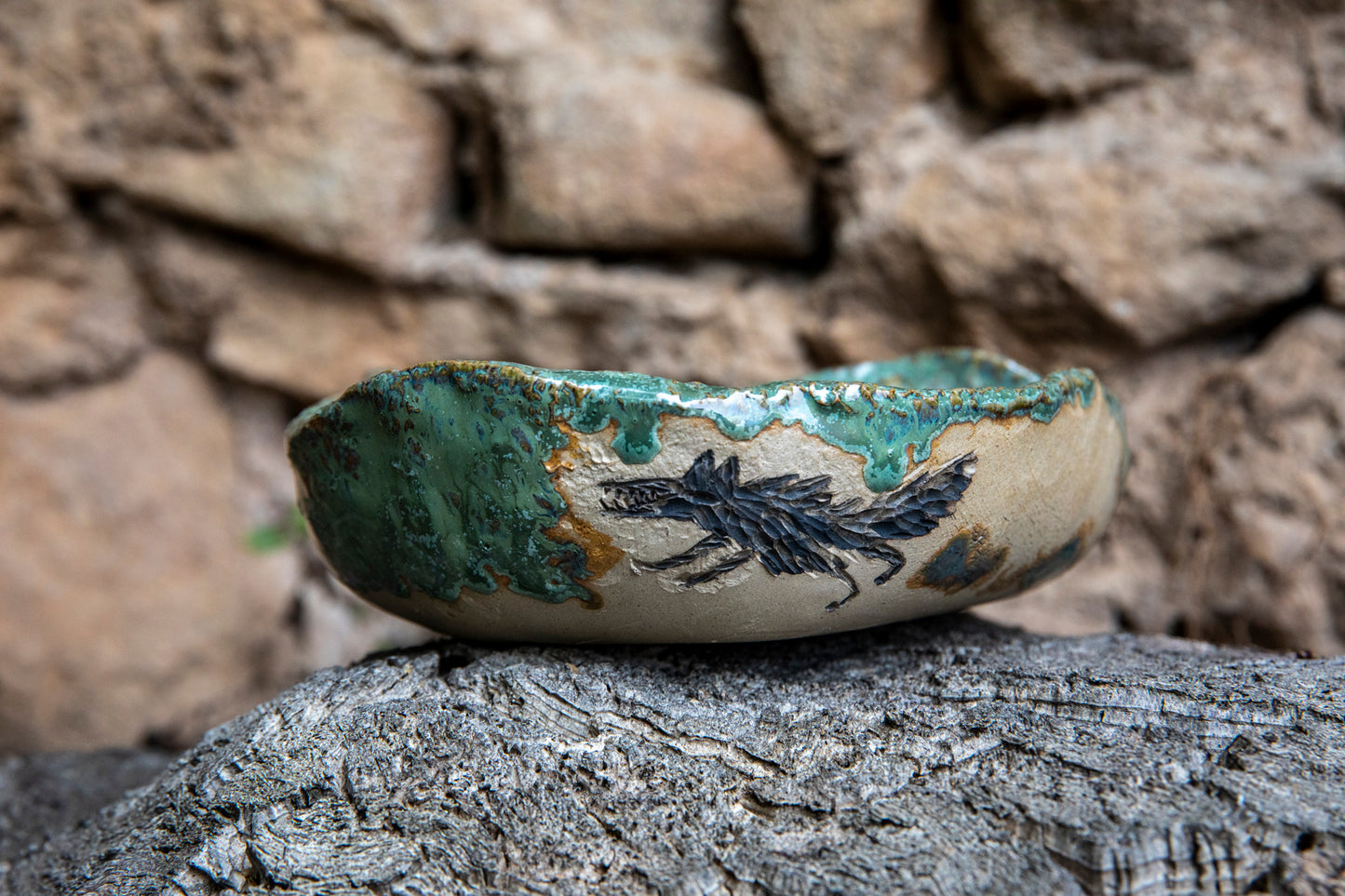Doggo or Wolf ceramic dog bowl, handmade, unique, one of a kind.