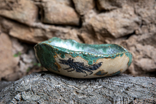 Doggo or Wolf ceramic dog bowl, handmade, unique, one of a kind.
