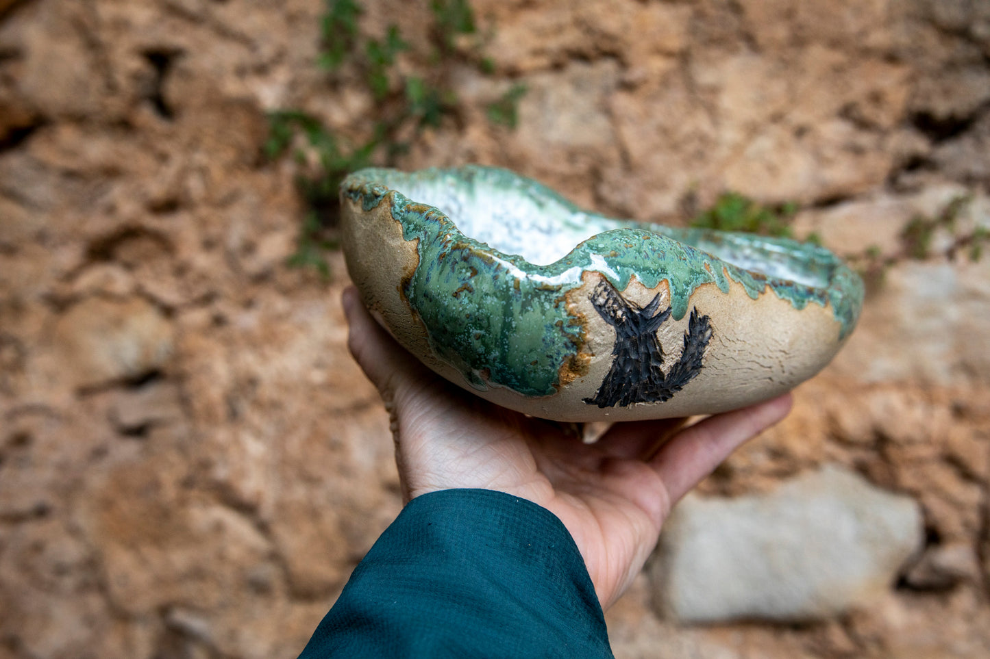 Doggo or Wolf ceramic dog bowl, handmade, unique, one of a kind.