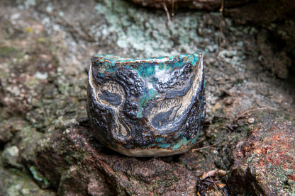 Cute ceramic flower pot with various animals in their burrows underground, unique, one of a kind