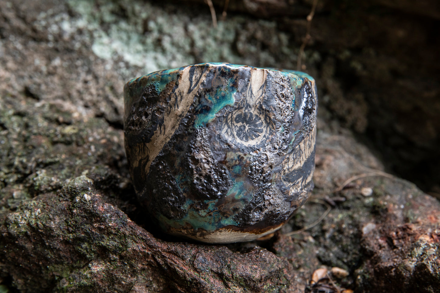 Cute ceramic flower pot with various animals in their burrows underground, unique, one of a kind