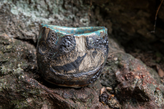 Cute ceramic flower pot with various animals in their burrows underground, unique, one of a kind
