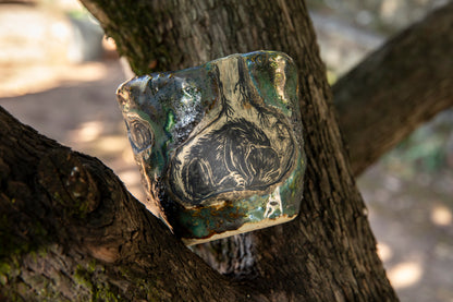 Beautiful ceramic flower planter with bear, fox, bumblebees, snake, hare, one of a kind. Cup.