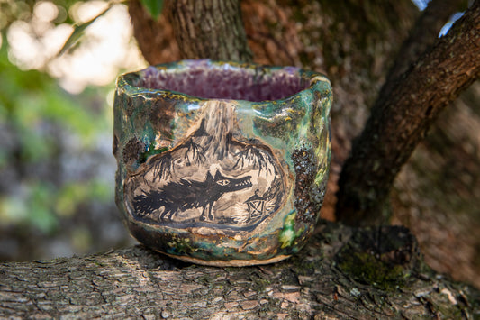 Beautiful ceramic flower planter with hedgehog, wolf, marmot, snake, hare, one of a kind. Cup.