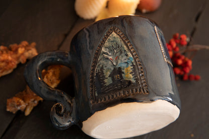 Woman riding white bear spirit in the mountains ceramic mug. Spirits, pagan, lucky mug