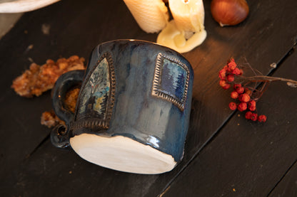 Woman riding white bear spirit in the mountains ceramic mug. Spirits, pagan, lucky mug