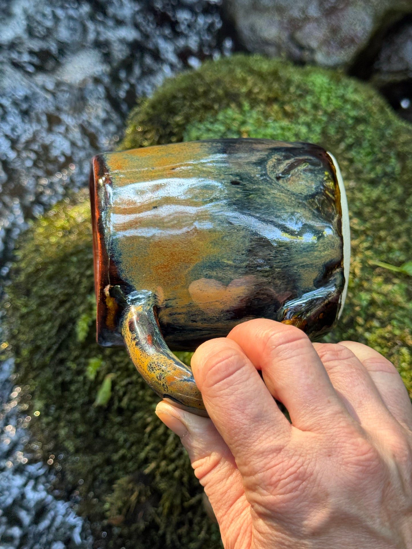 Fierce but sensitive ceramic mug with unicorn and gold