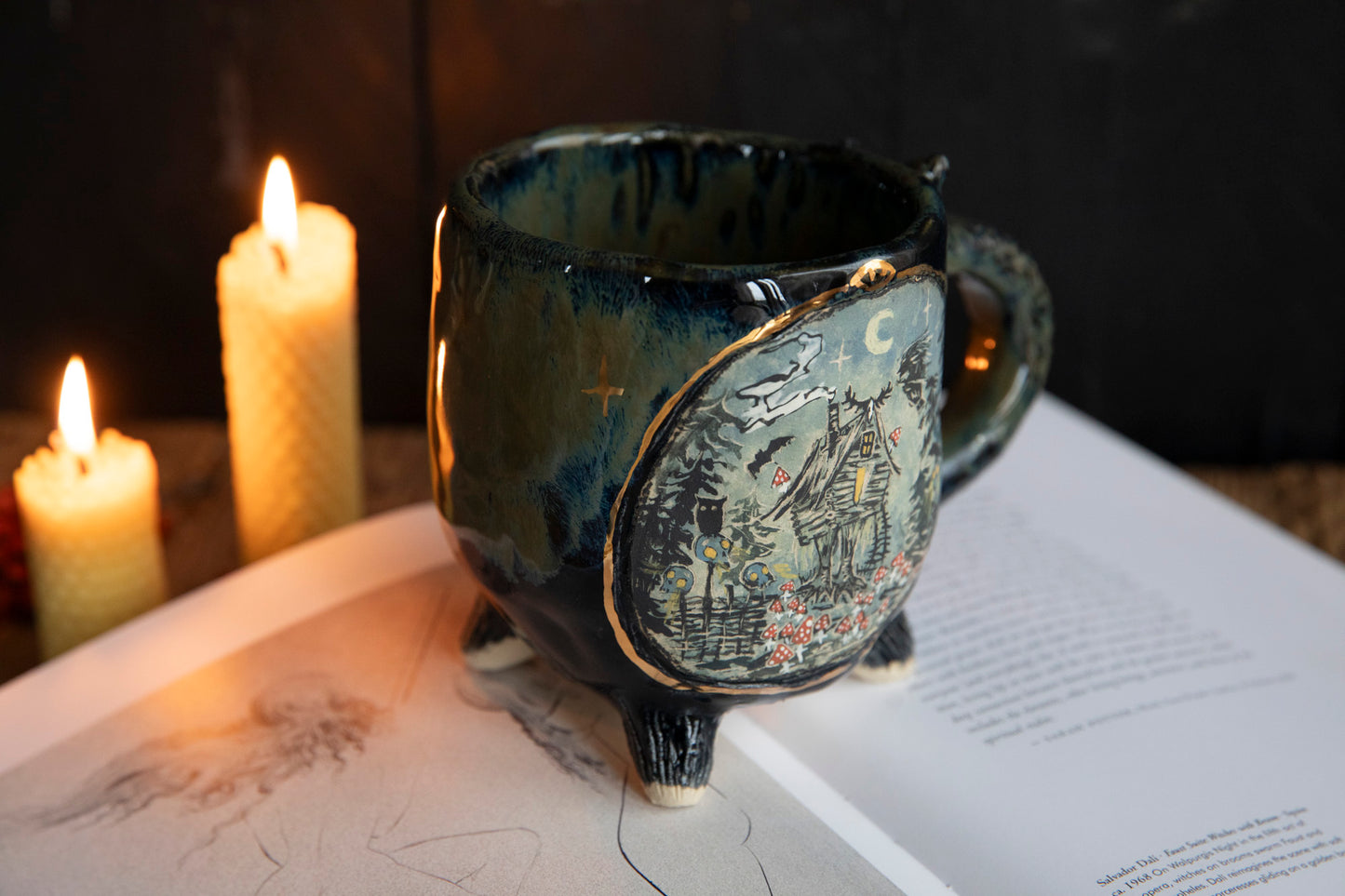 Baba Yaga ceramic mug with real gold. Magic forest mug. Pottery. Witch, cabin, hut, pottery