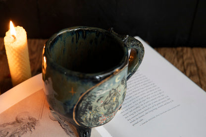 Baba Yaga ceramic mug with real gold. Magic forest mug. Pottery. Witch, cabin, hut, pottery