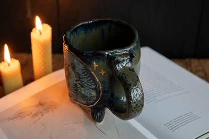 Baba Yaga ceramic mug with real gold. Magic forest mug. Pottery. Witch, cabin, hut, pottery