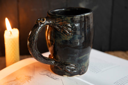 Baba Yaga ceramic mug with scull in real gold. Magic forest mug. Pottery. Witch, cabin, hut, pottery
