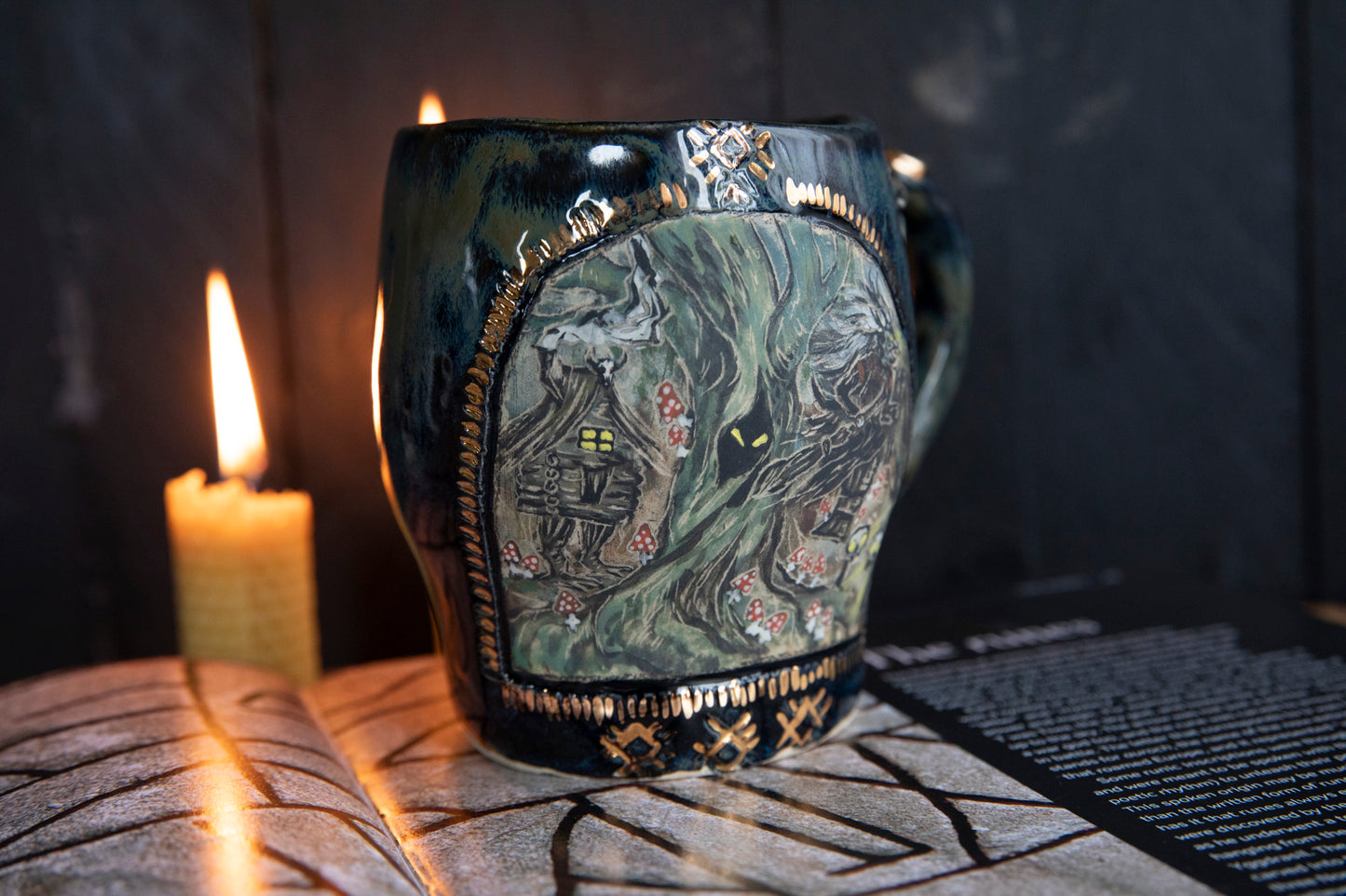 Baba Yaga ceramic mug with real gold. Magic forest mug. Pottery. Witch, cabin, hut, pottery