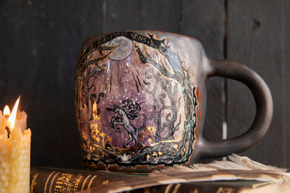 Fierce but sensitive ceramic mug with unicorn