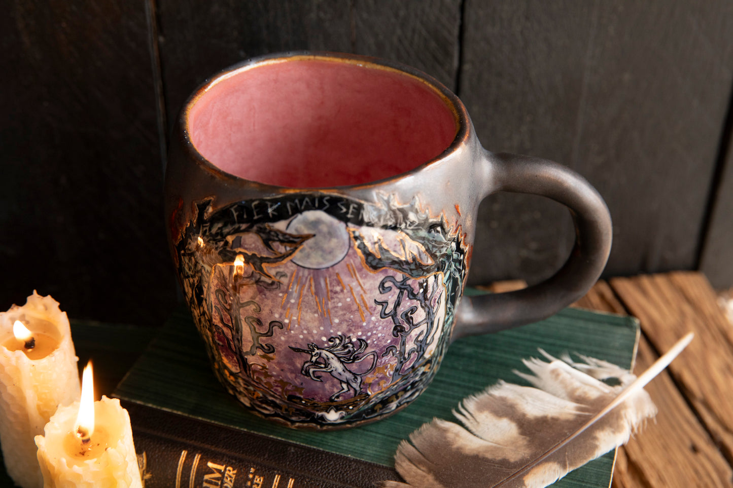 Fierce but sensitive ceramic mug with unicorn