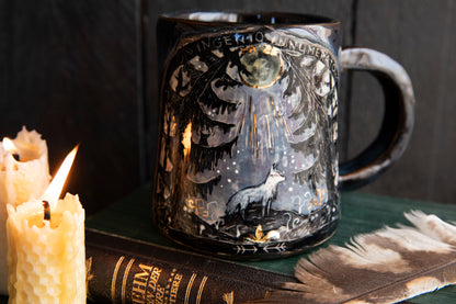 Beautiful meaningful mug with white wolf