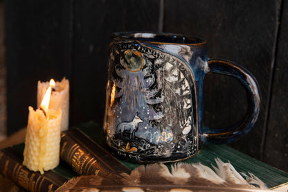 Beautiful meaningful mug with white wolf