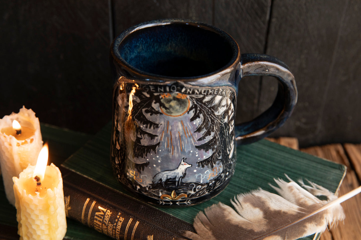 Beautiful meaningful mug with white wolf