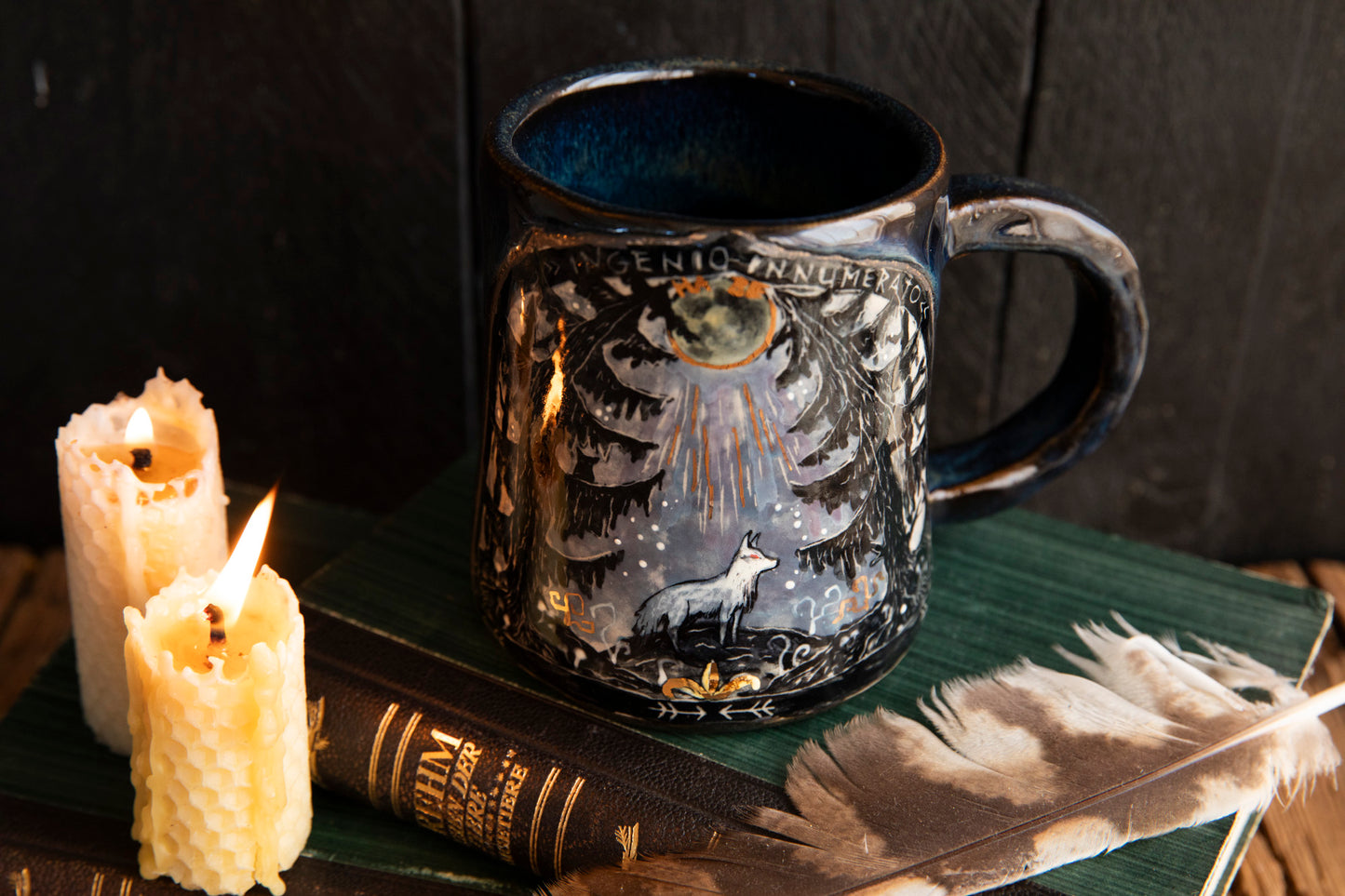 Beautiful meaningful mug with white wolf