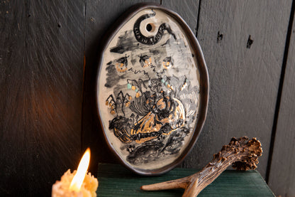Wall decoration Light in the darkness, firefly and flowers and dog scull