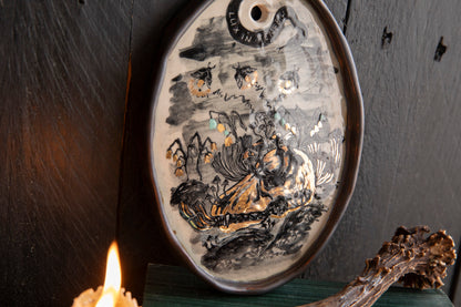 Wall decoration Light in the darkness, firefly and flowers and dog scull
