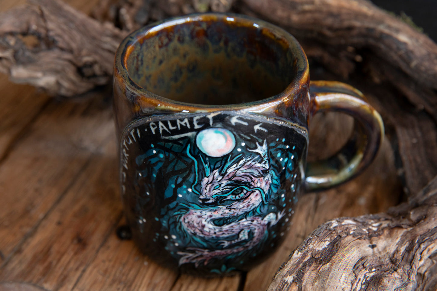 Magic Dragon with pearl instead of full moon ceramic mug