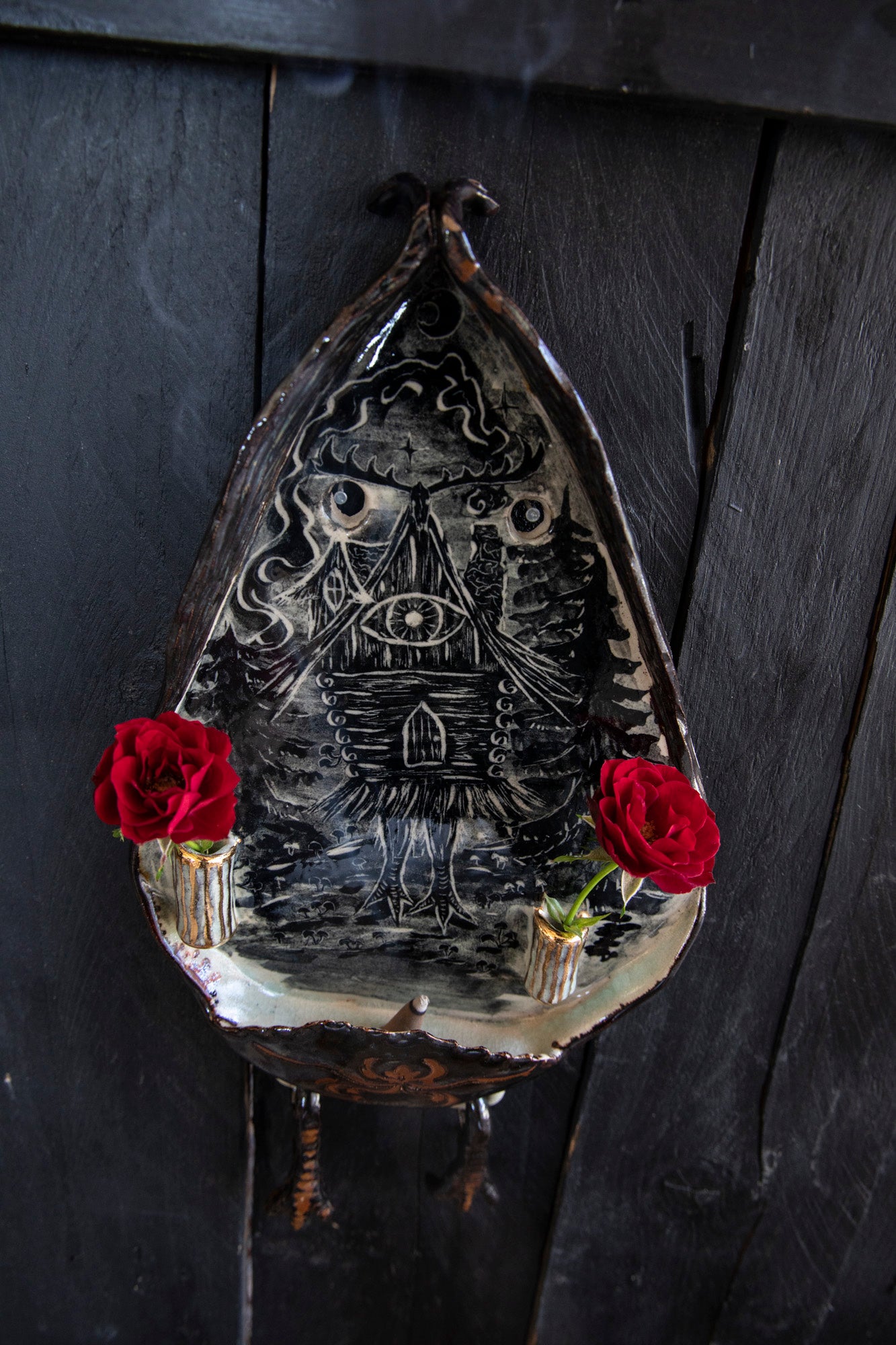 Baba Yaga ceramic wall shrine, one of a kind