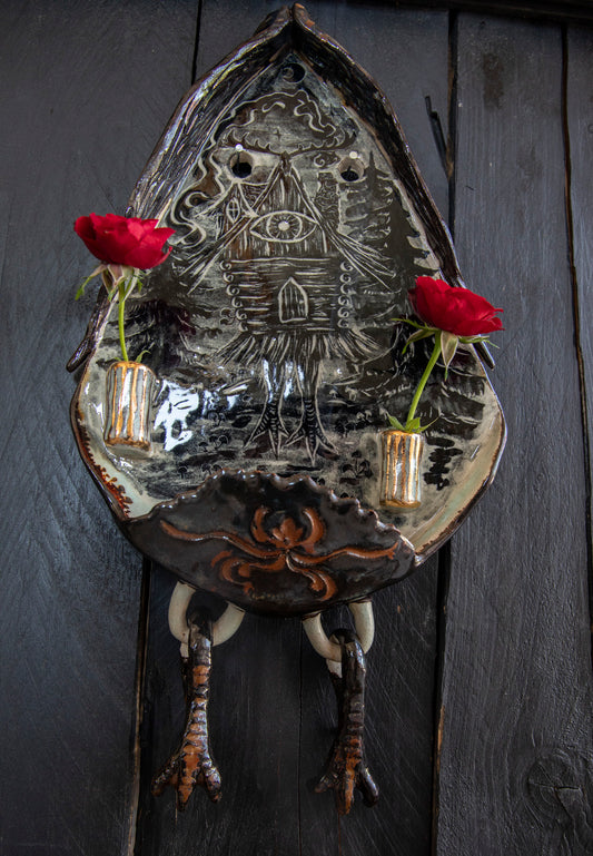 Baba Yaga ceramic wall shrine, one of a kind