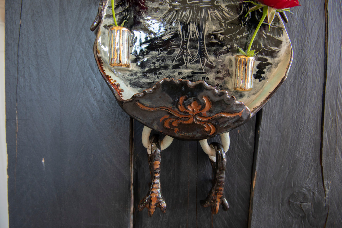 Baba Yaga ceramic wall shrine, one of a kind