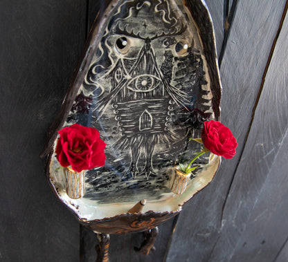 Baba Yaga ceramic wall shrine, one of a kind