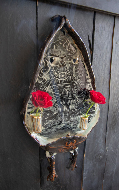 Baba Yaga ceramic wall shrine, one of a kind