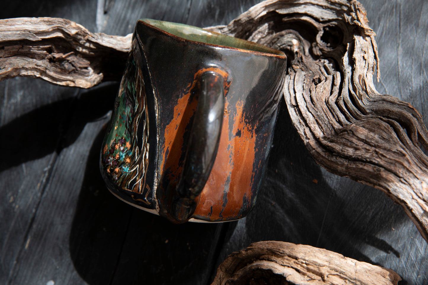 Black unicorn magic forest ceramic mug