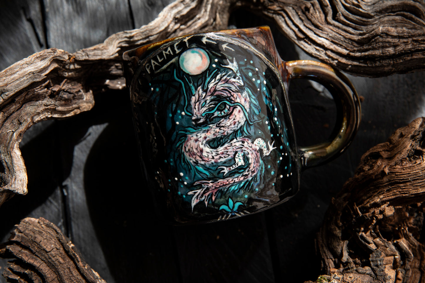 Magic Dragon with pearl instead of full moon ceramic mug